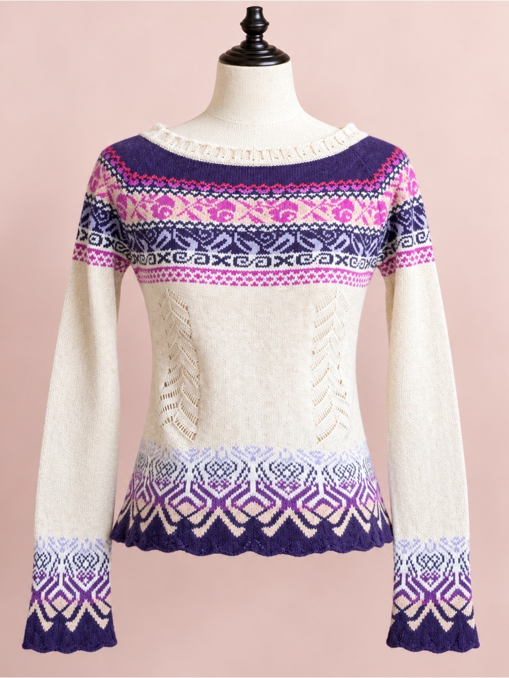 Odd Molly Fair Isle Lambswool Sweater Size 1 Small Nordic Tie Back